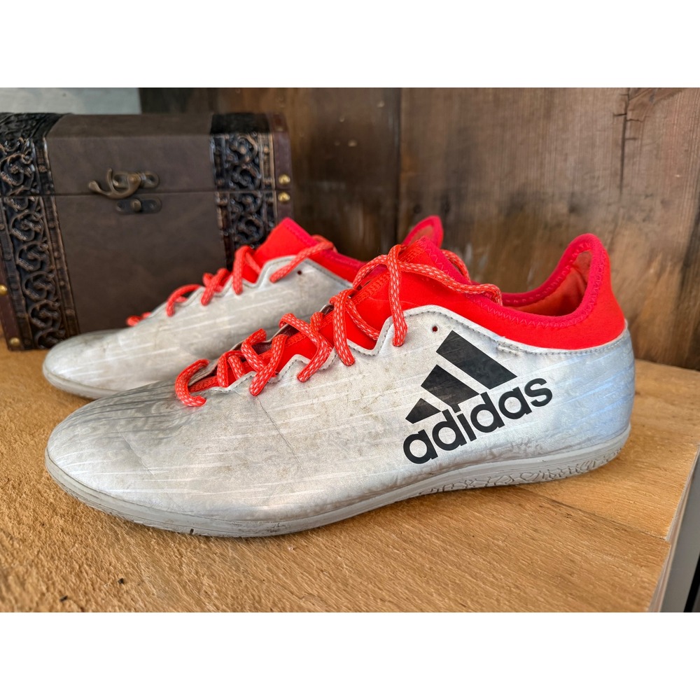 Adidas X 16.4 IN Indoor Soccer Shoes Silver Red Men's Size 10.5 Non Marking